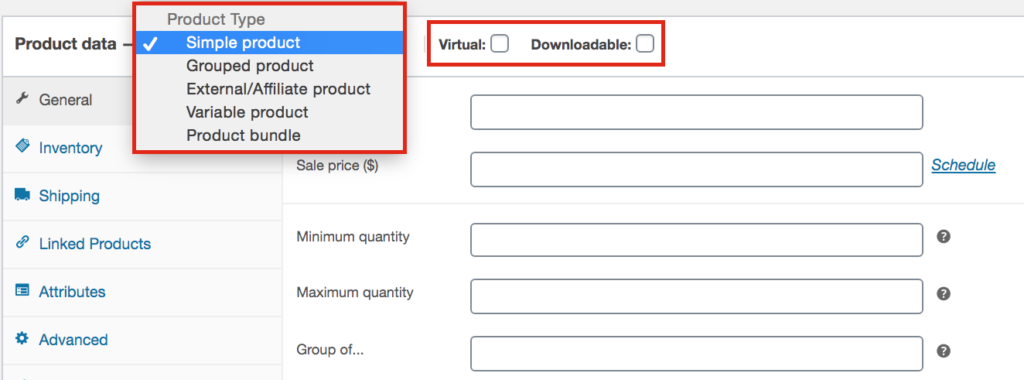 ตัวเลือกประเภทผลิตภัณฑ์เมื่อเพิ่มผลิตภัณฑ์ใน WooCommerce