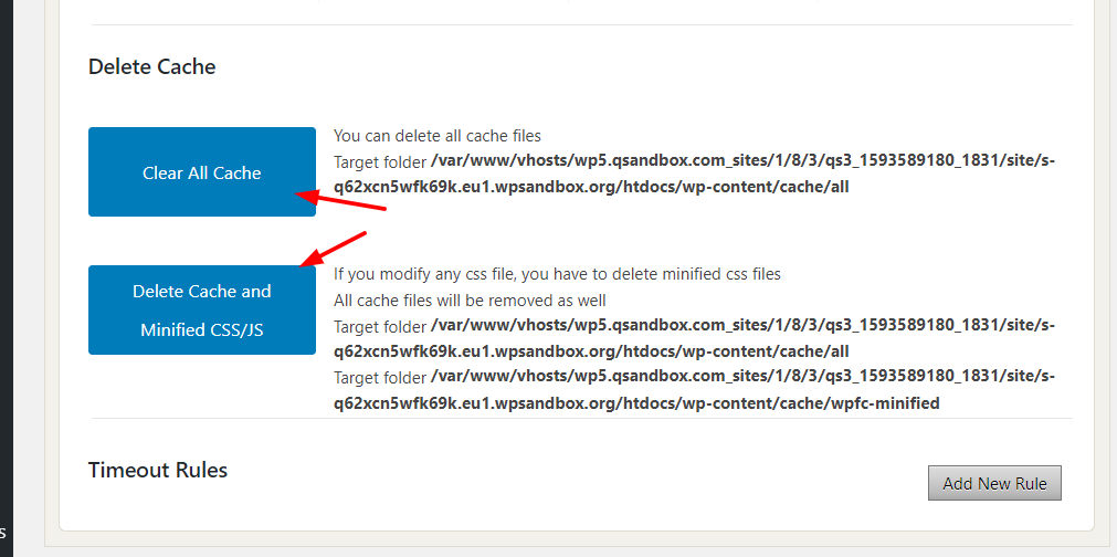 Correggi l'errore di timeout di Divi Builder - Svuota la cache