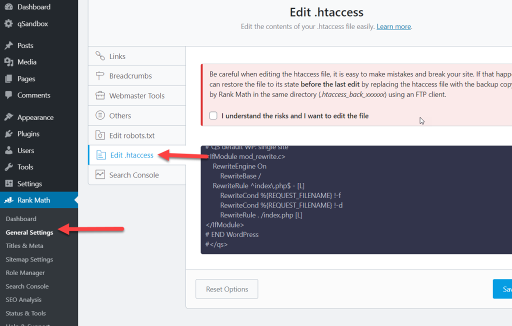 Perbaiki file htaccess di WordPress dengan Rank Math