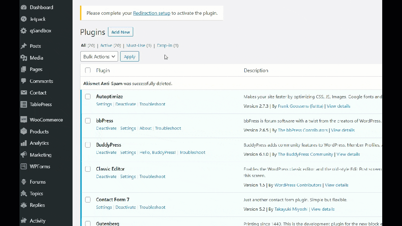 Nonaktifkan Plugin WordPress Secara Massal dari dasbor admin