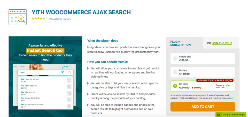 Melhores plug-ins de pesquisa de produtos WooCommerce - Pesquisa YITH WC AJAX