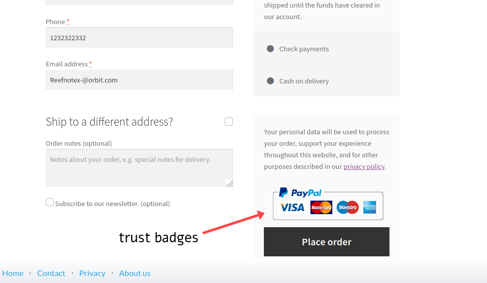 добавить значки доверия на страницу оформления заказа woocommerce