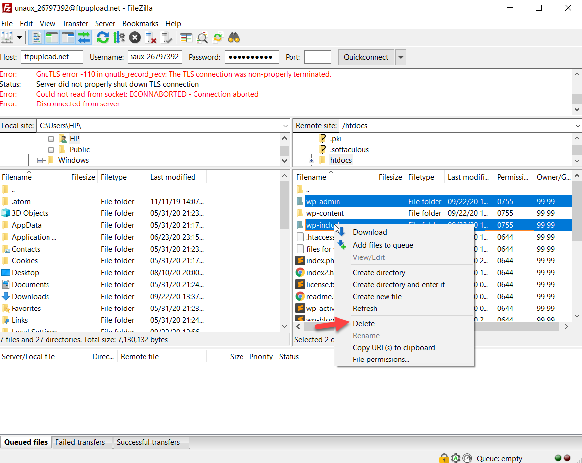 supprimer le dossier admin