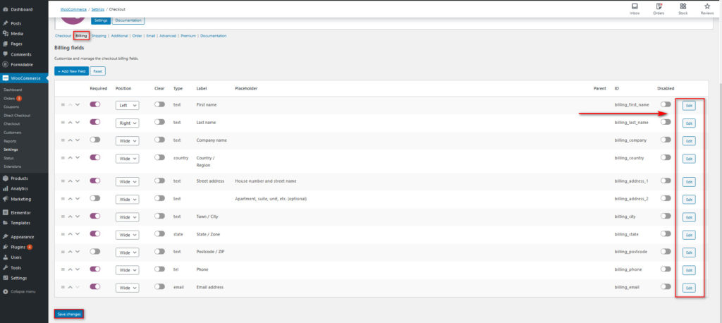 ottimizza il checkout di woocommerce - modifica del campo del gestore di checkout