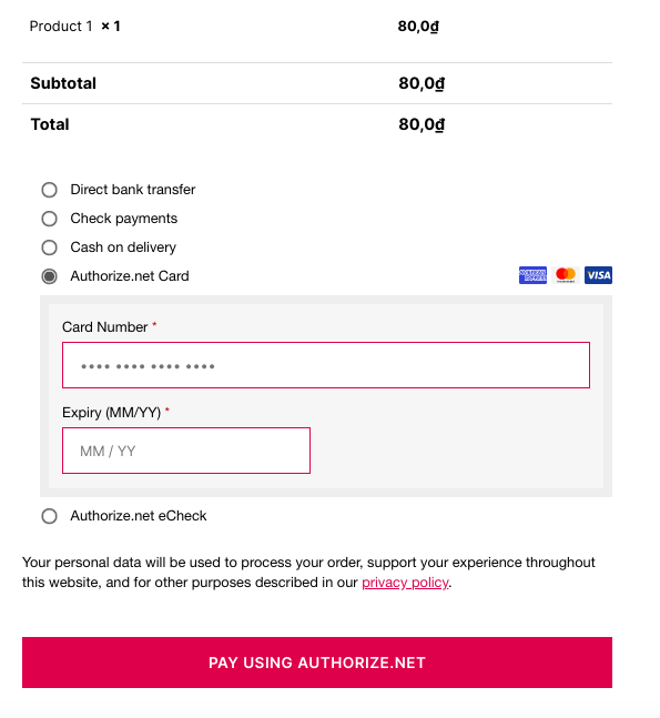 也添加 Authorize.Net WooCommerce - 選項 1