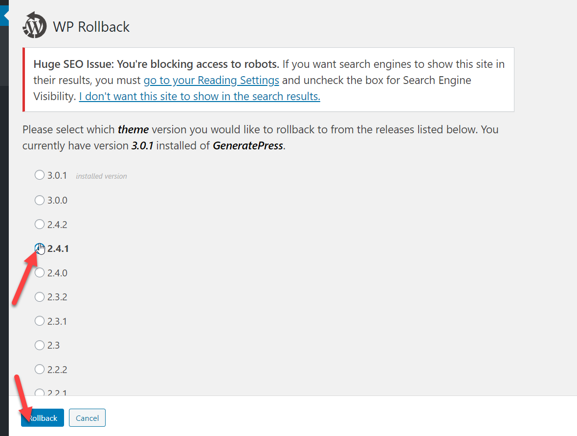 วิธีดาวน์เกรดปลั๊กอินและธีมใน WordPress - ธีม WP Rollback