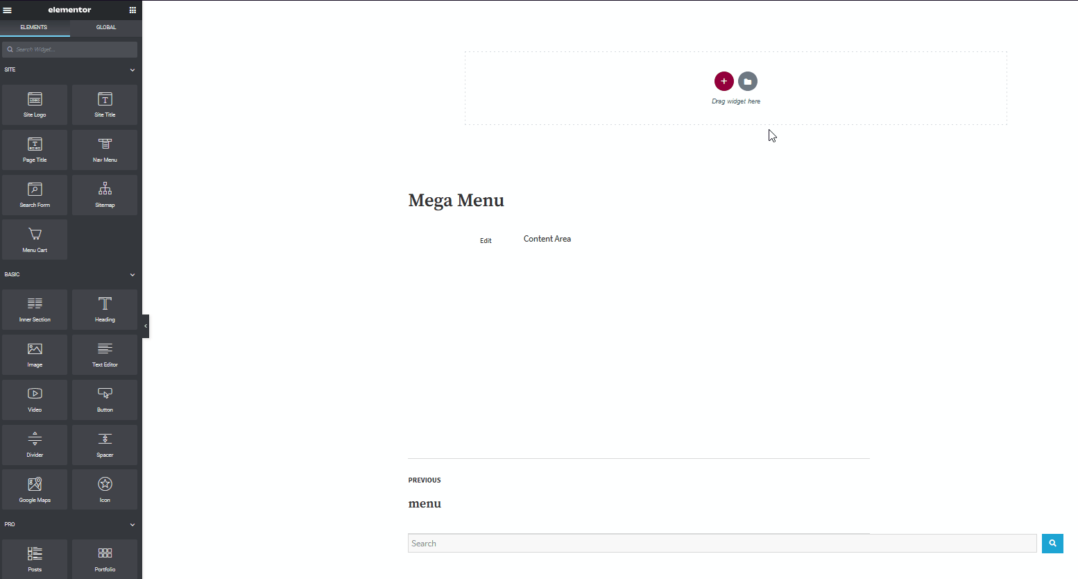 crear mega menú con elementor - agregar nueva sección