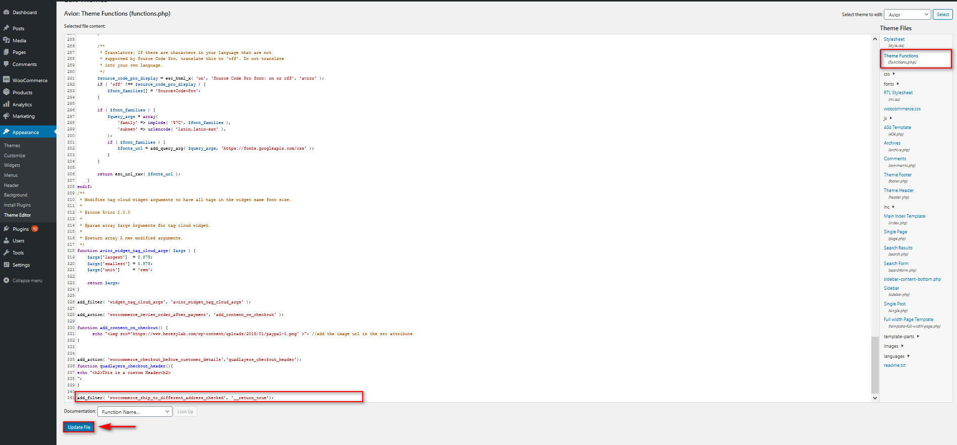 woocommerce'da gönderim adresini etkinleştir - filtre kodu ekle