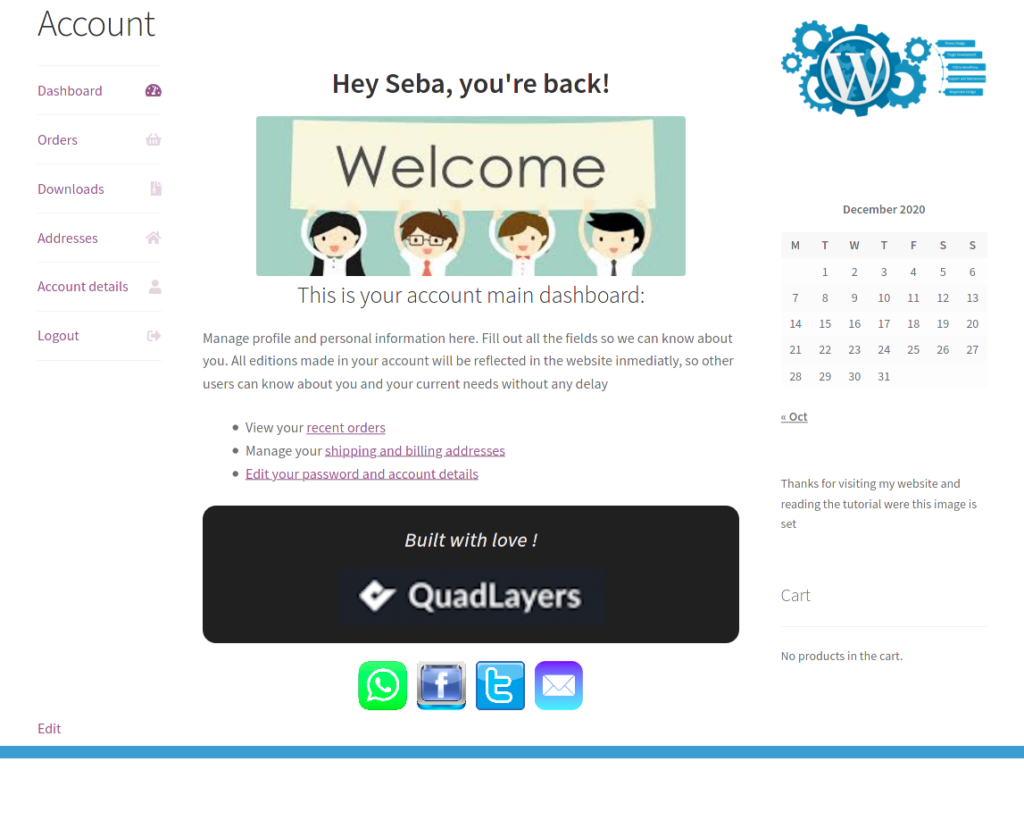 アカウントをカスタマイズするwoocommerceダッシュボードテンプレート