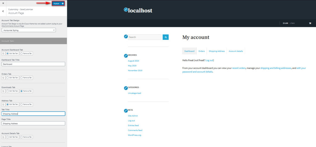 hesap sayfamı özelleştir woocommerce - yayınla