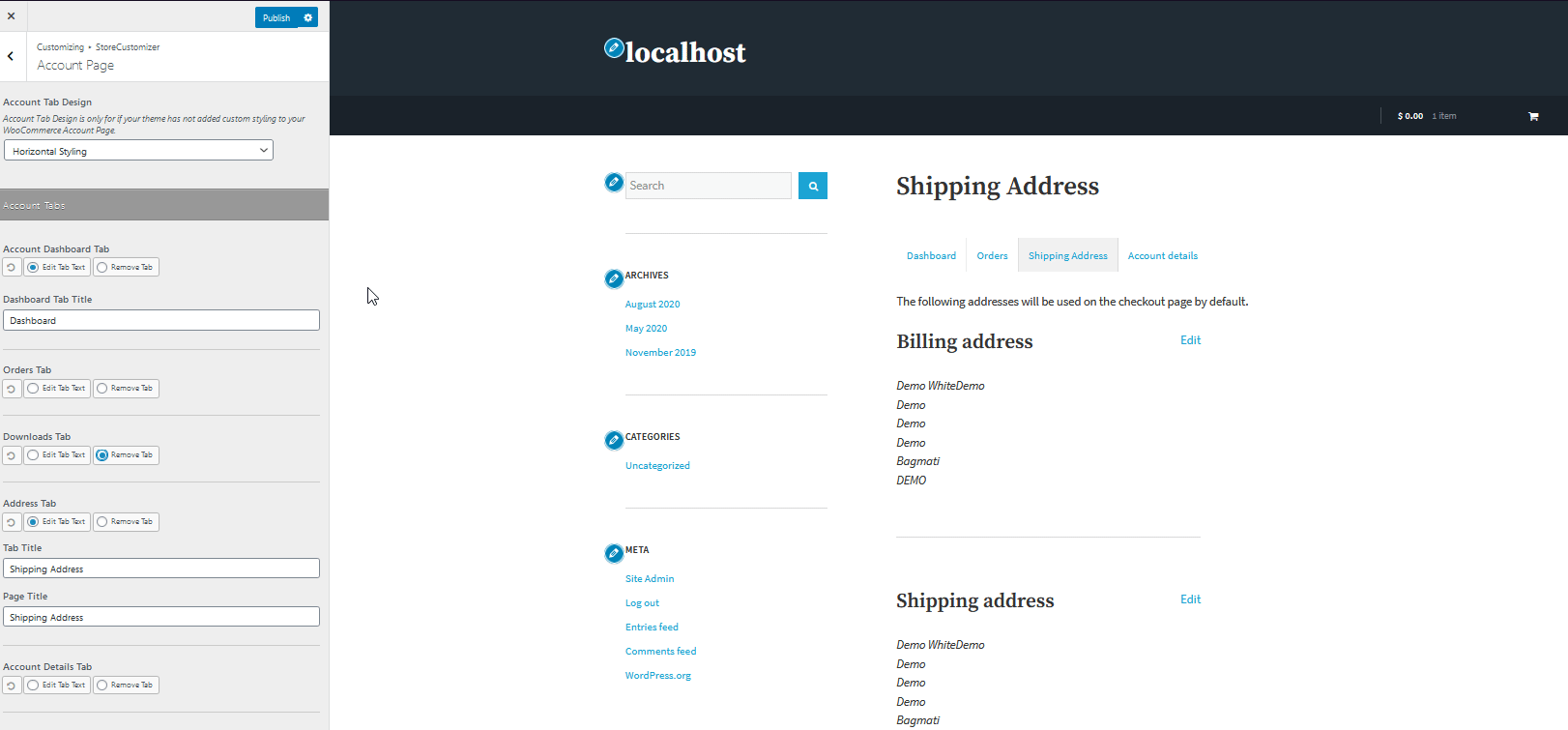 hesap sayfamı özelleştir woocommerce - sekmeleri sıfırla