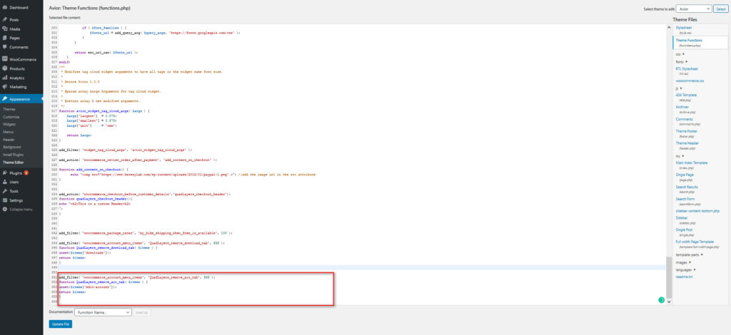 hesap sayfamı özelleştir woocommerce - kaldırmak için kanca ekle