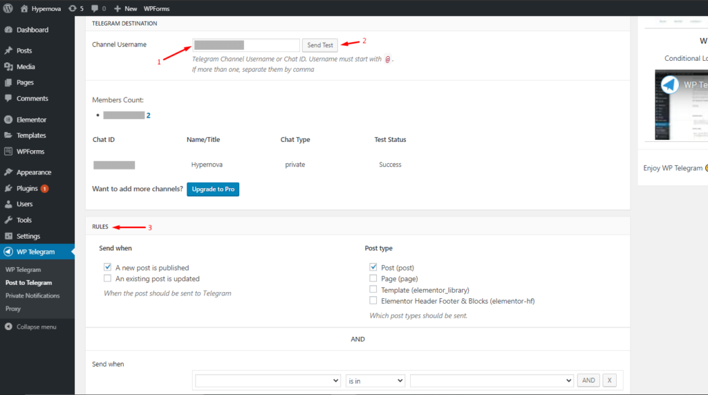 Adăugați Telegram la WordPress - Configurați postări