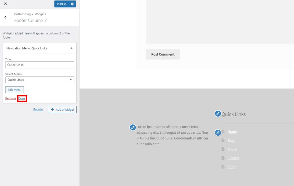 widget footer colonna 2 cambia il footer in storefront
