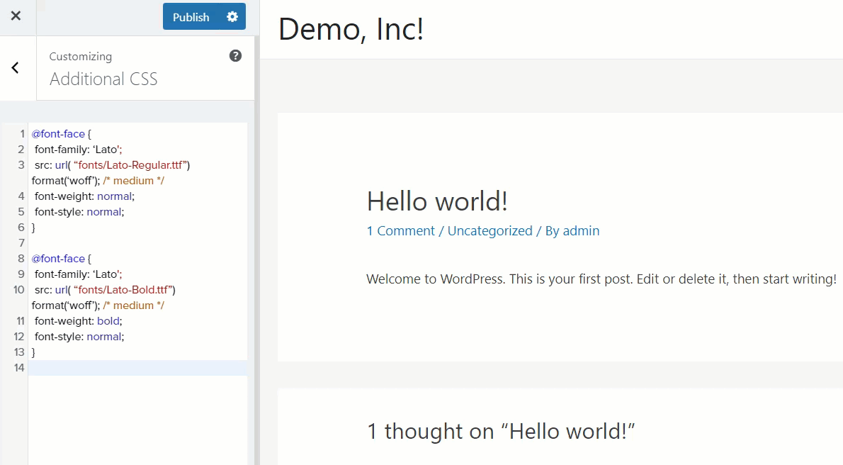 使用更改 wordpress lato 字体中的字体
