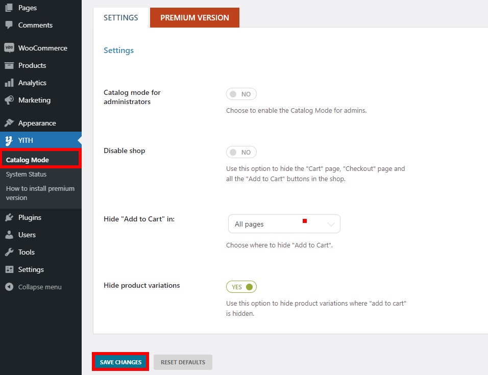 โหมดแค็ตตาล็อก yi เปิดใช้งานโหมดแค็ตตาล็อกใน woocommerce