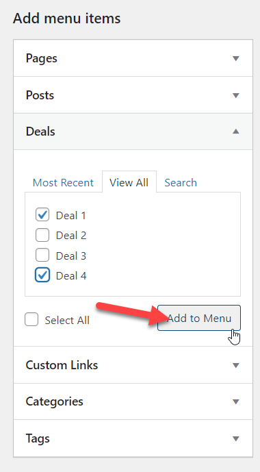 adăugați o pagină în meniul wordpress - adăugați oferte în meniu