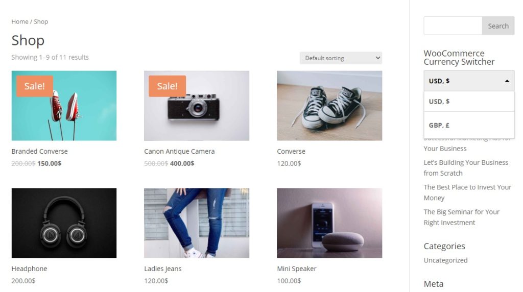 สกุลเงิน swtcher เปลี่ยนสกุลเงินใน woocommerce