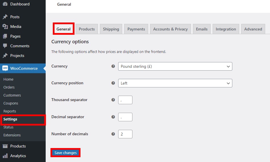 ตัวเลือกเริ่มต้นเปลี่ยนสกุลเงินใน woocommerce