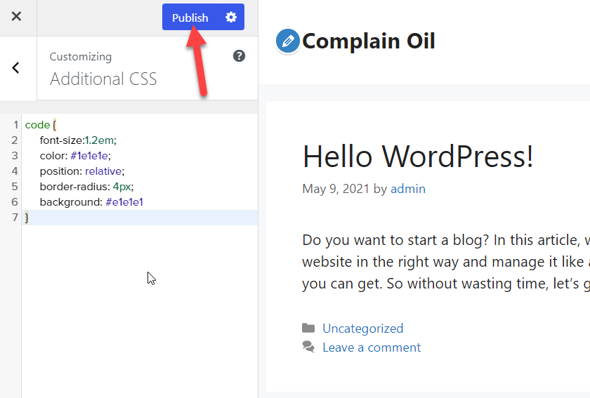 在 WordPress 中顯示代碼 - 發布 CSS 更改