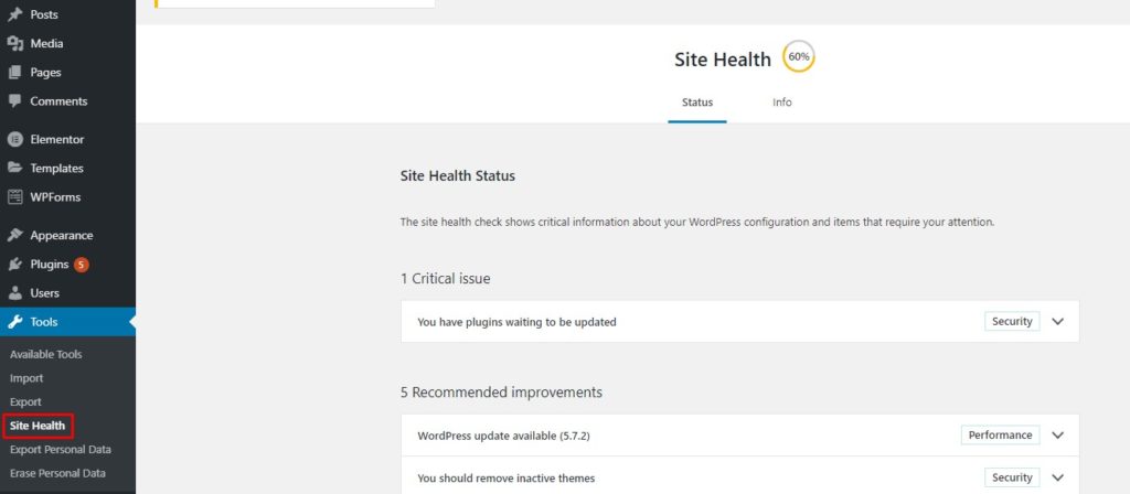 Verifique el estado de la API REST usando WordPress Site Health