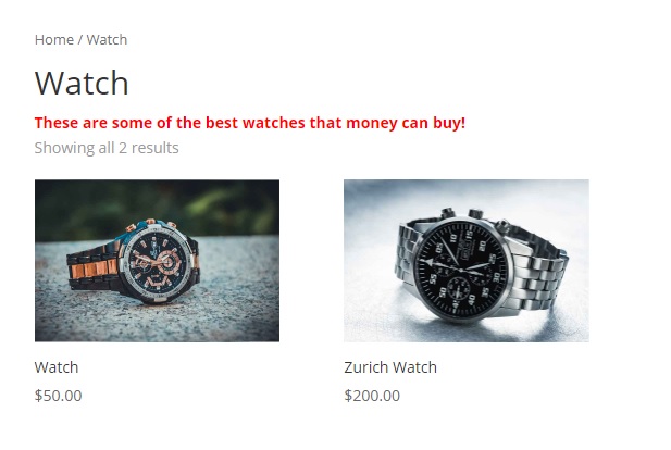 محرر فئة مثال على الجسم تخصيص صفحة فئة woocommerce