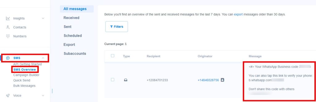 aperçu des sms obtenir un numéro virtuel WhatsApp