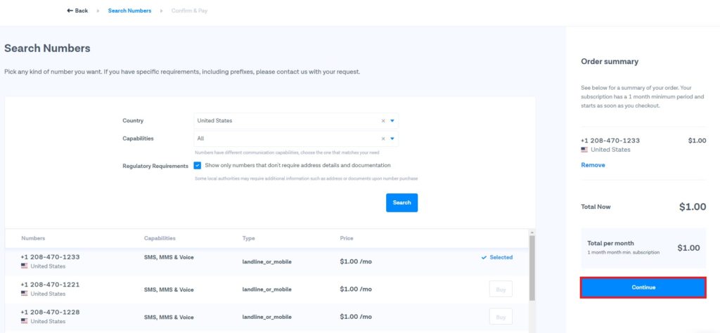 récapitulatif de la commande messagebird obtenir le numéro virtuel WhatsApp
