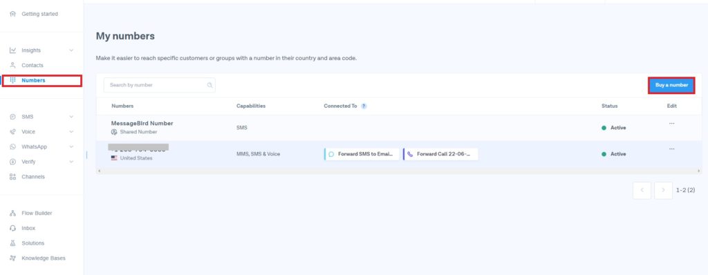 messagebird acheter un numéro obtenir un numéro virtuel WhatsApp