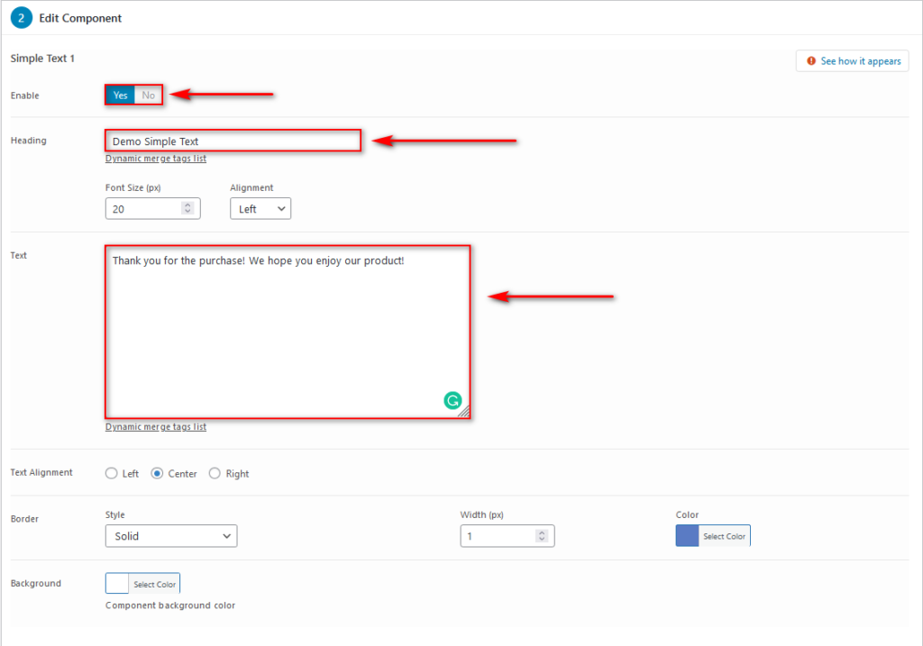 personnaliser la page de remerciement de woocommerce - activer le texte simple