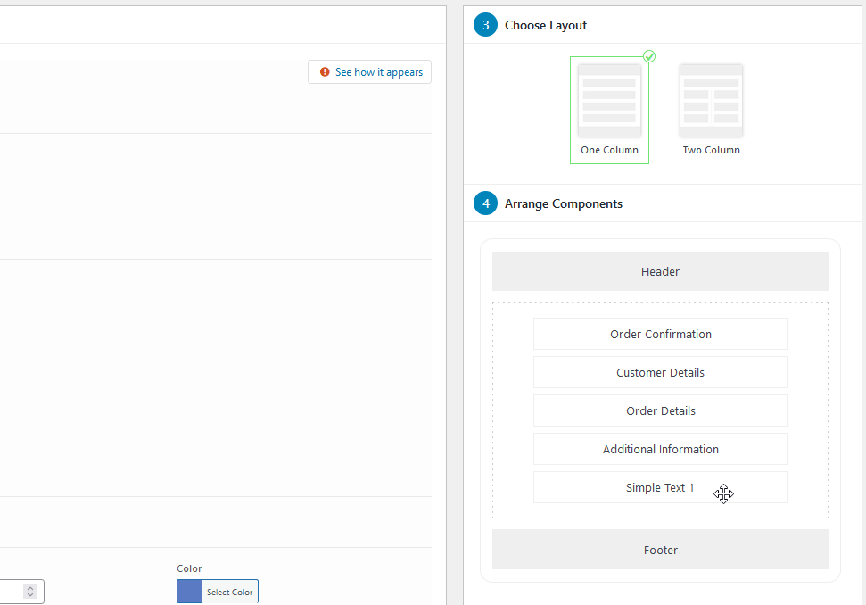 personnaliser la page de remerciement de woocommerce - prochaine étape organiser les composants