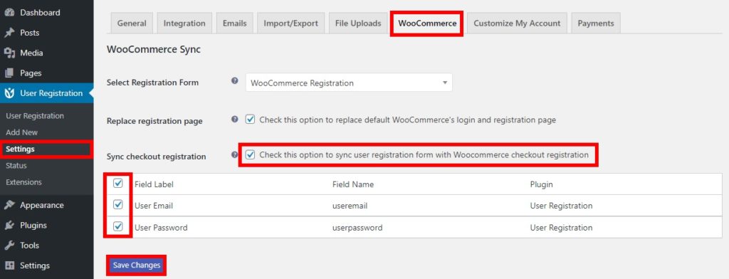 结帐时的注册表自定义woocommerce注册表