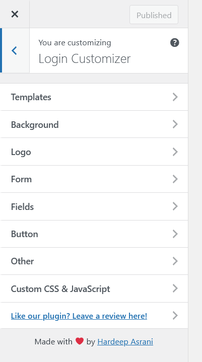 sesuaikan halaman login wordpress - opsi penyesuai login