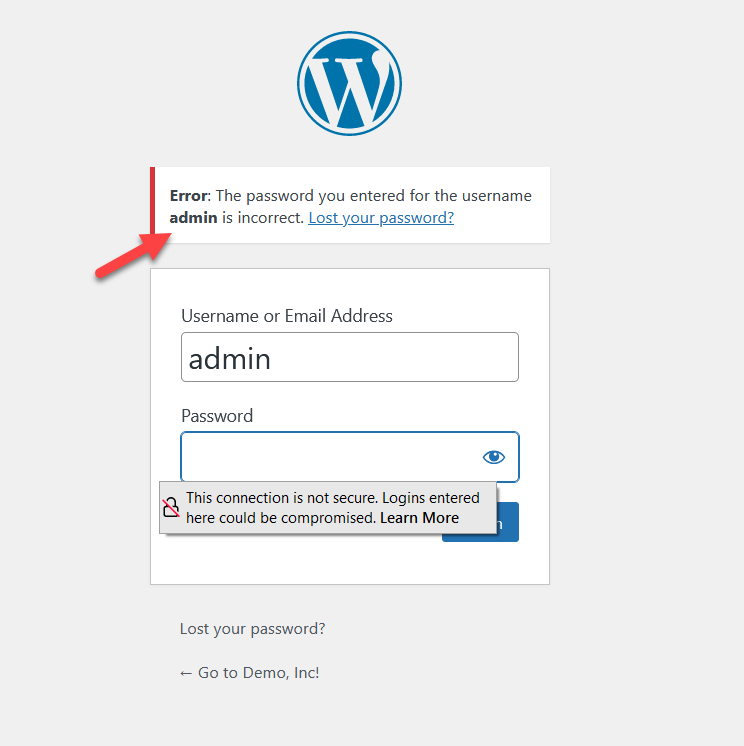 sesuaikan halaman login wordpress - kata sandi ditemukan