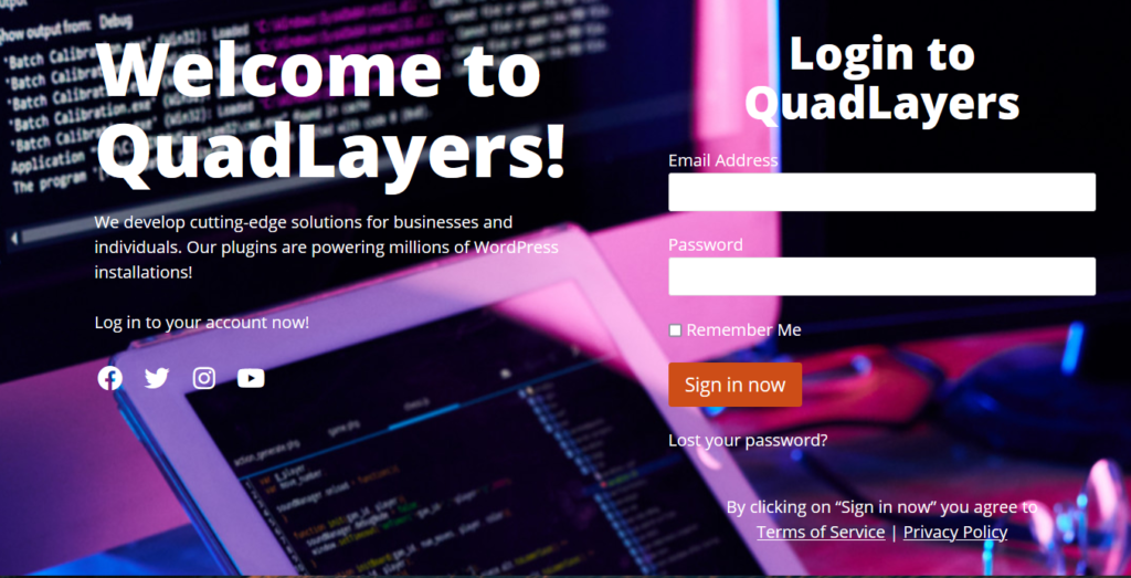 halaman login quadlayers kustom