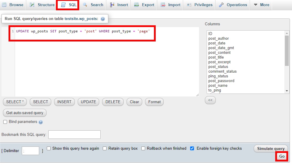 SQL-запрос изменить тип сообщения в wordpress