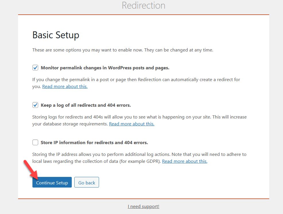 重定向 wordpress 页面 - 继续设置