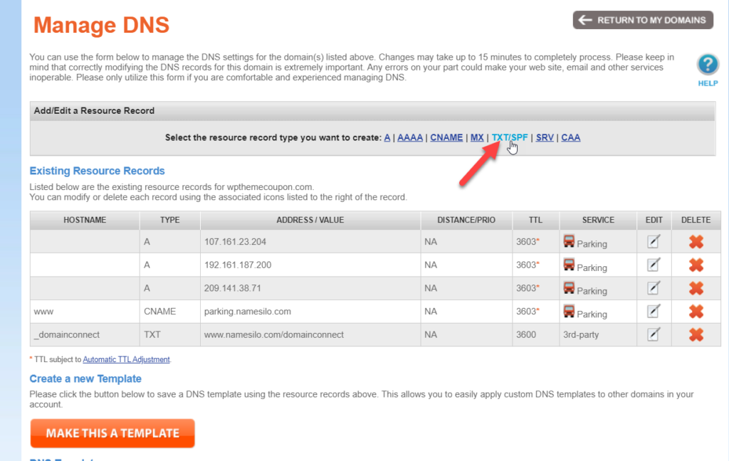 adăugați site WordPress la Google Search Console - adăugați înregistrarea txt