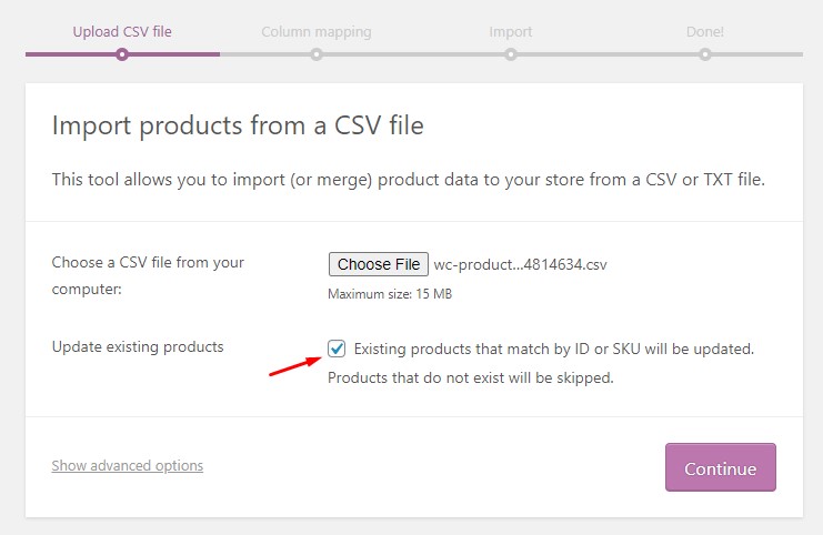從 CSV 文件導入產品