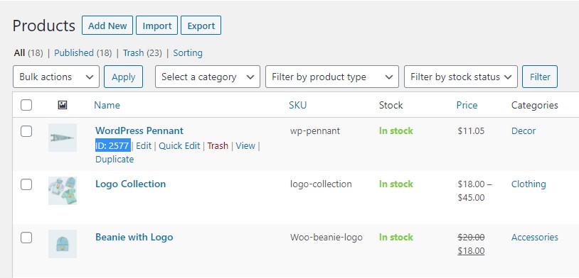 獲取 WooCommerce 產品 ID