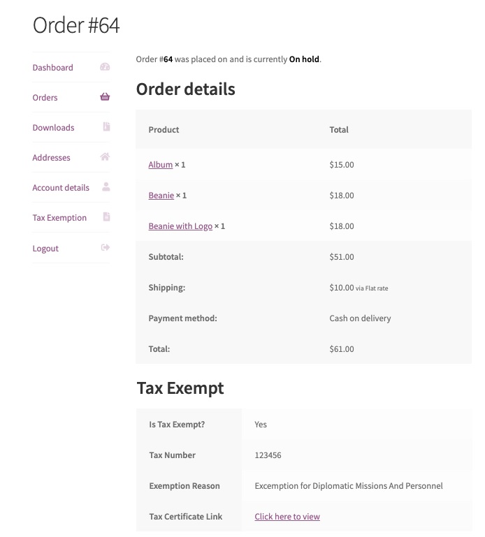 最终订单 woocommerce 免税