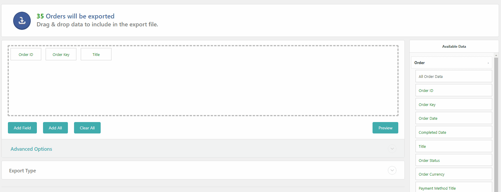 woocommerce 订单导出拖放