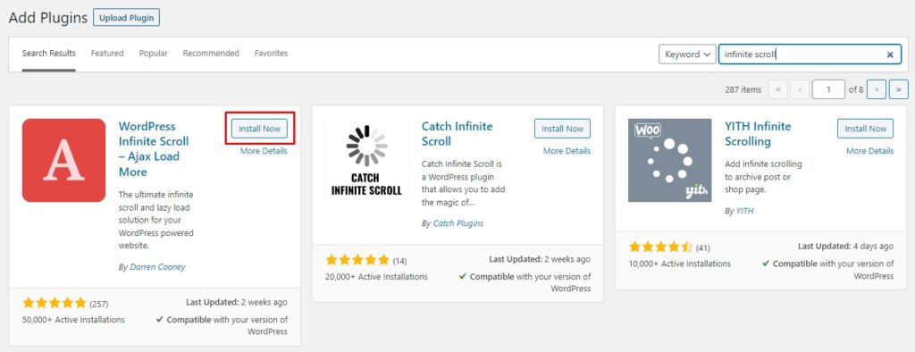 安裝和激活 WordPress Infinite Scroll - Ajax 加載更多插件