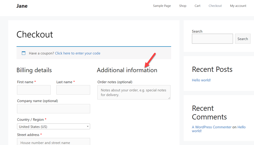 ulteriori informazioni woocommerce checkout