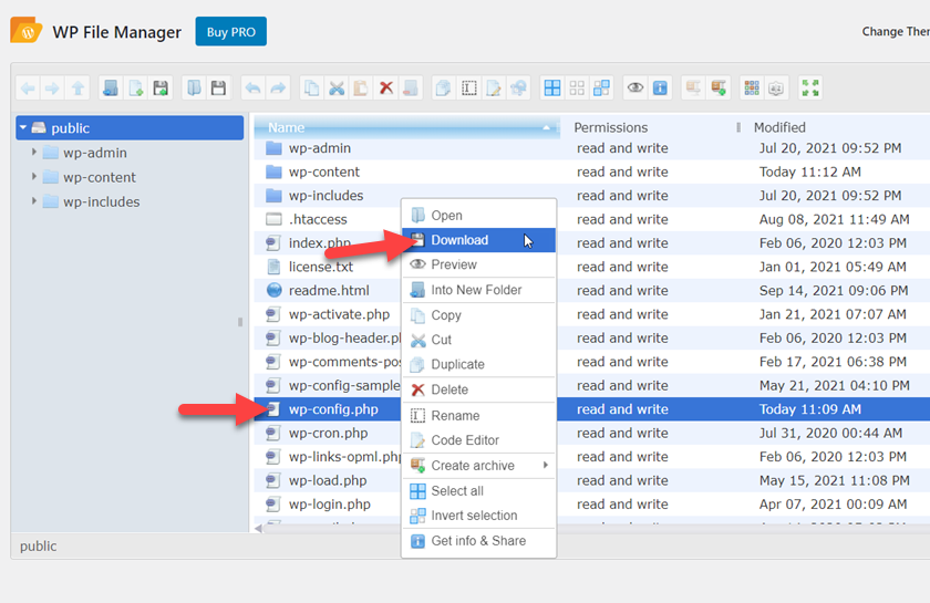 descargar el archivo de configuración de wp