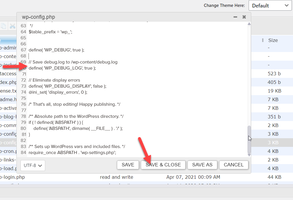 crear debug.log