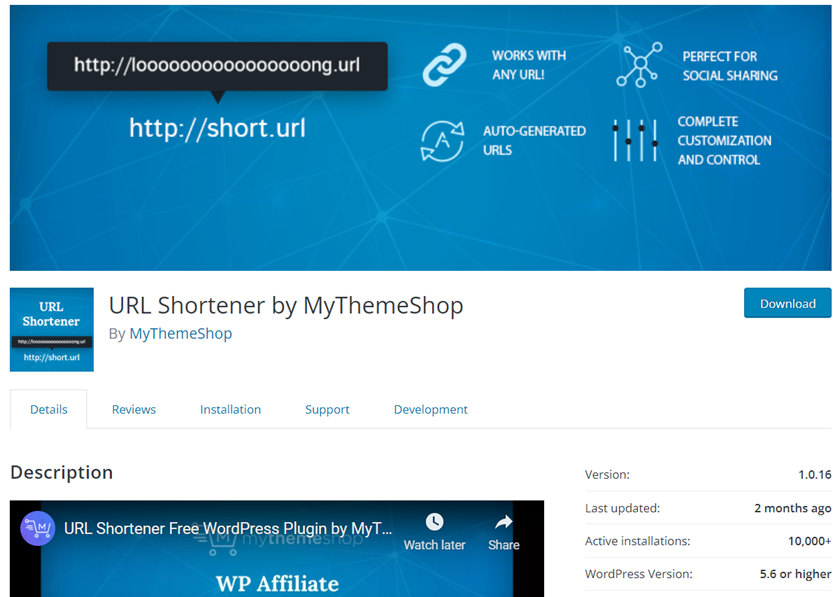 إضافات إخفاء الروابط التابعة للرابط التابع - URL Shortner by mythemeshop