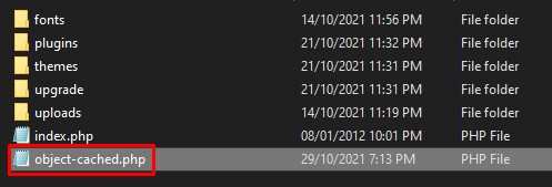 إعادة تسمية ملف object-cached.php