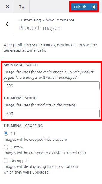 حجم الصورة المخصص لإصلاح مشكلات حجم صورة woocommerce