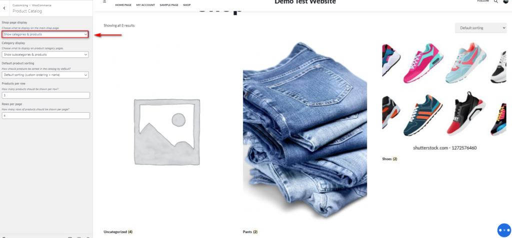 mostra le categorie sulla pagina del negozio woocommerce - dashboard WC mostra categorie e prodotti